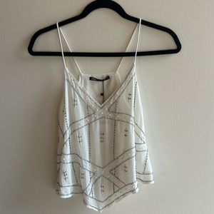 NWT Zara white semi sheer beaded tank top